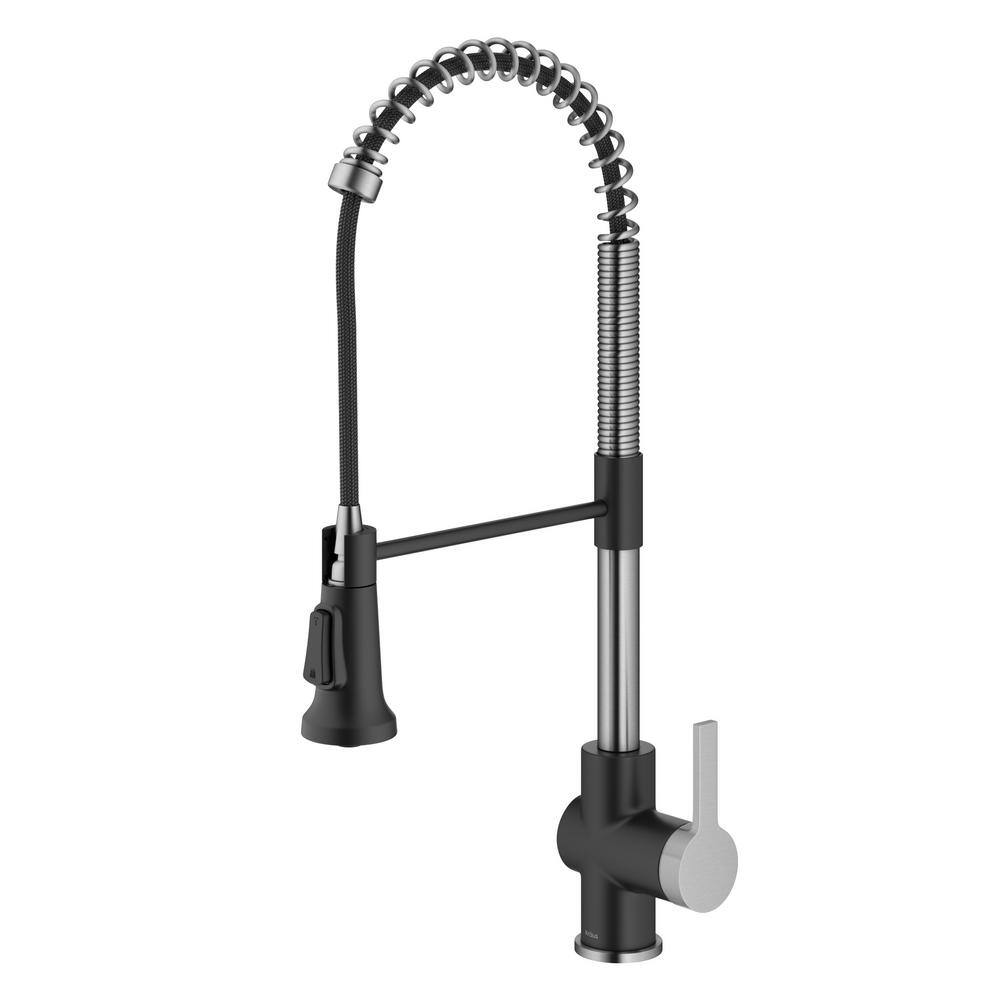 KRAUS Britt Commercial Style Pull-Down Single Handle Kitchen Faucet in Spot-Free Stainless SteelMatte Black KPF-1691SFSMB