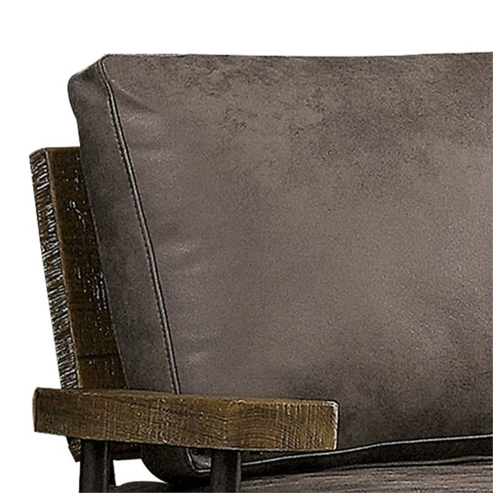 Benzara 57.25 quotUpholstered Transitional Faux Leather  ampMetal Loveseat in Brown   Industrial   Loveseats   by Homesquare  Houzz