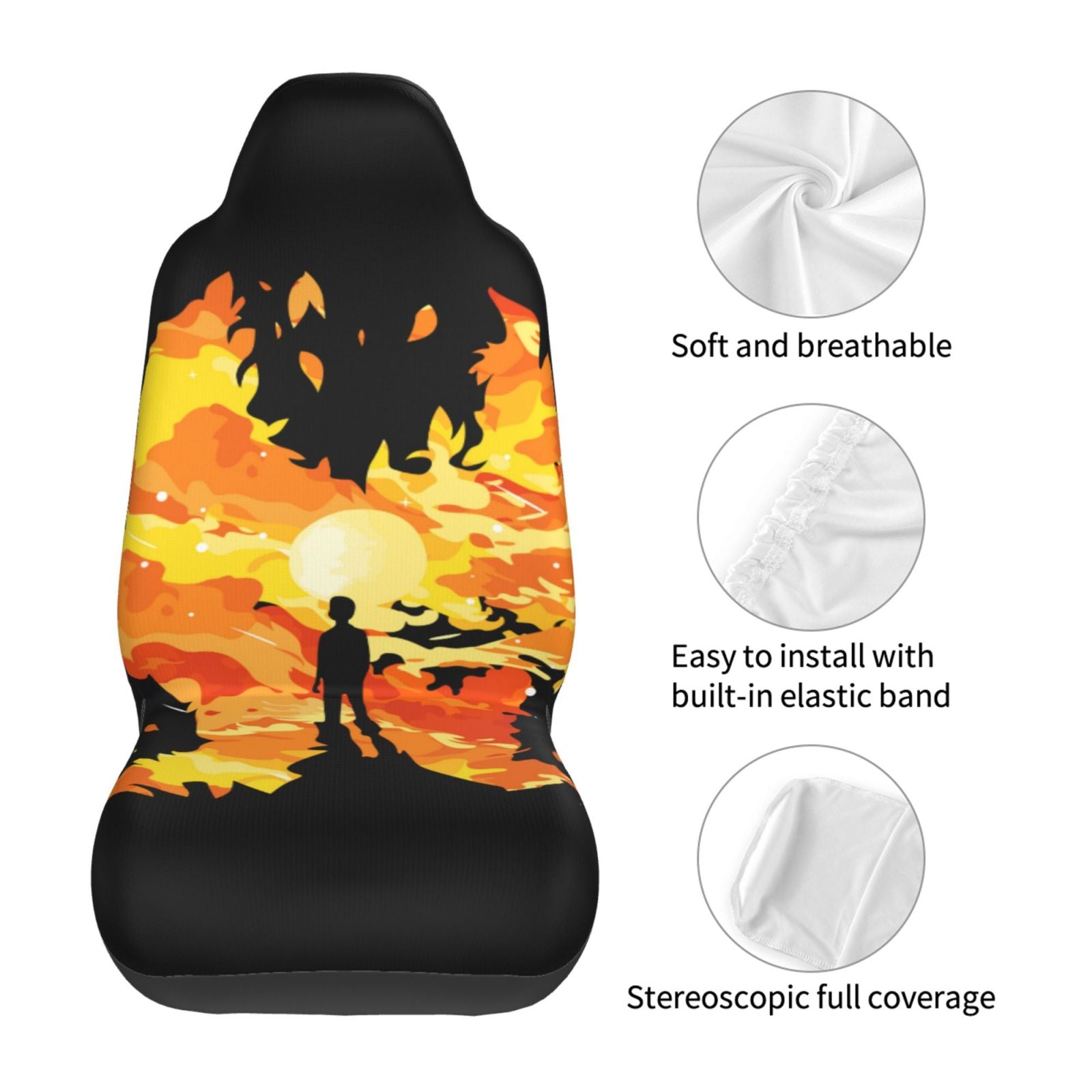 TEQUAN Front Seat Covers， Burning Fire Flame Man Pattern 2 Piece Car Seat Cover Fit Most Car SUV Truck Van