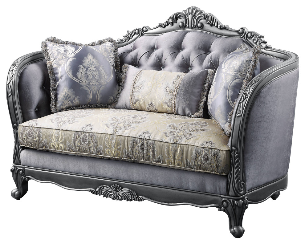 Ariadne Loveseat With3 Pillows  Fabric and Platinum   Victorian   Loveseats   by Acme Furniture  Houzz