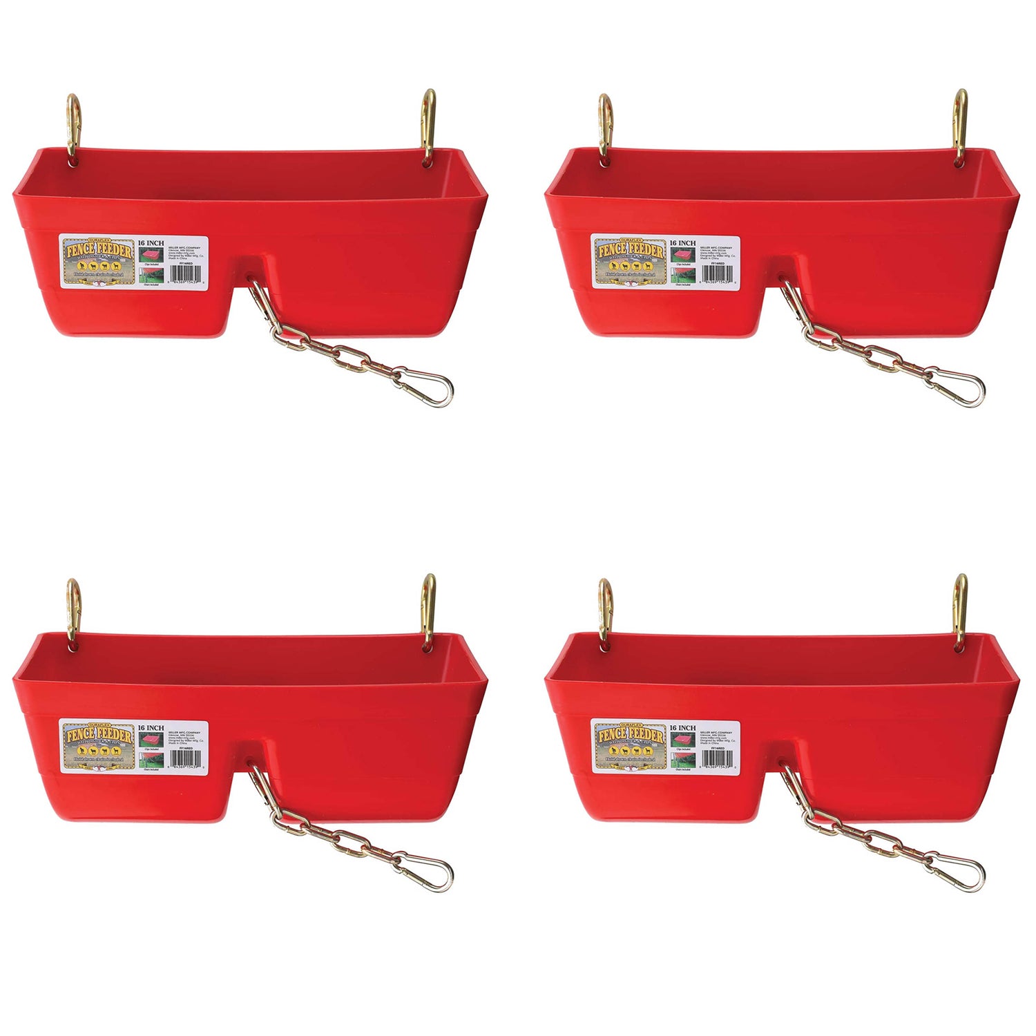 Little Giant 9 Quart Heavy Duty Feed Trough Bucket Fence Feeder， Red (4 Pack)