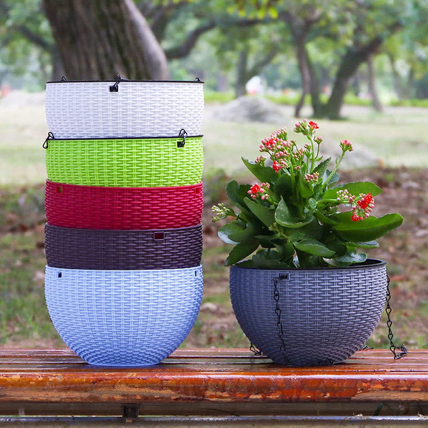 SANNEDONG Hanging Baskets Flower Pots Hanging Planter with Chain, Hanging Buckets Plastic Outdoor Plant Pot