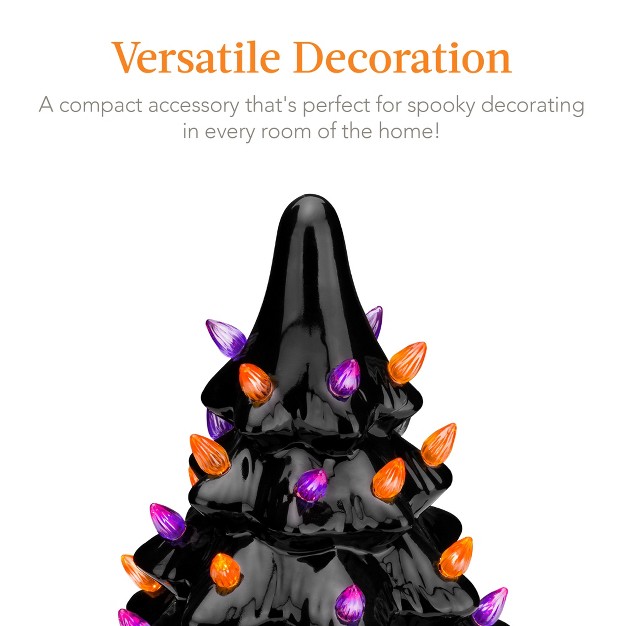 Best Choice Products 15in Pre lit Ceramic Tabletop Halloween Tree Holiday Decoration W Orange amp Purple Bulb Lights