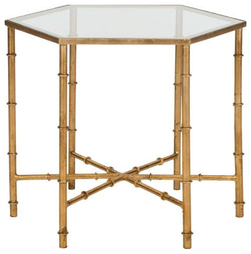 Kerri Gold Leaf Mirror Top Accent Table  Fox2517B   Asian   Side Tables And End Tables   by BisonOffice  Houzz