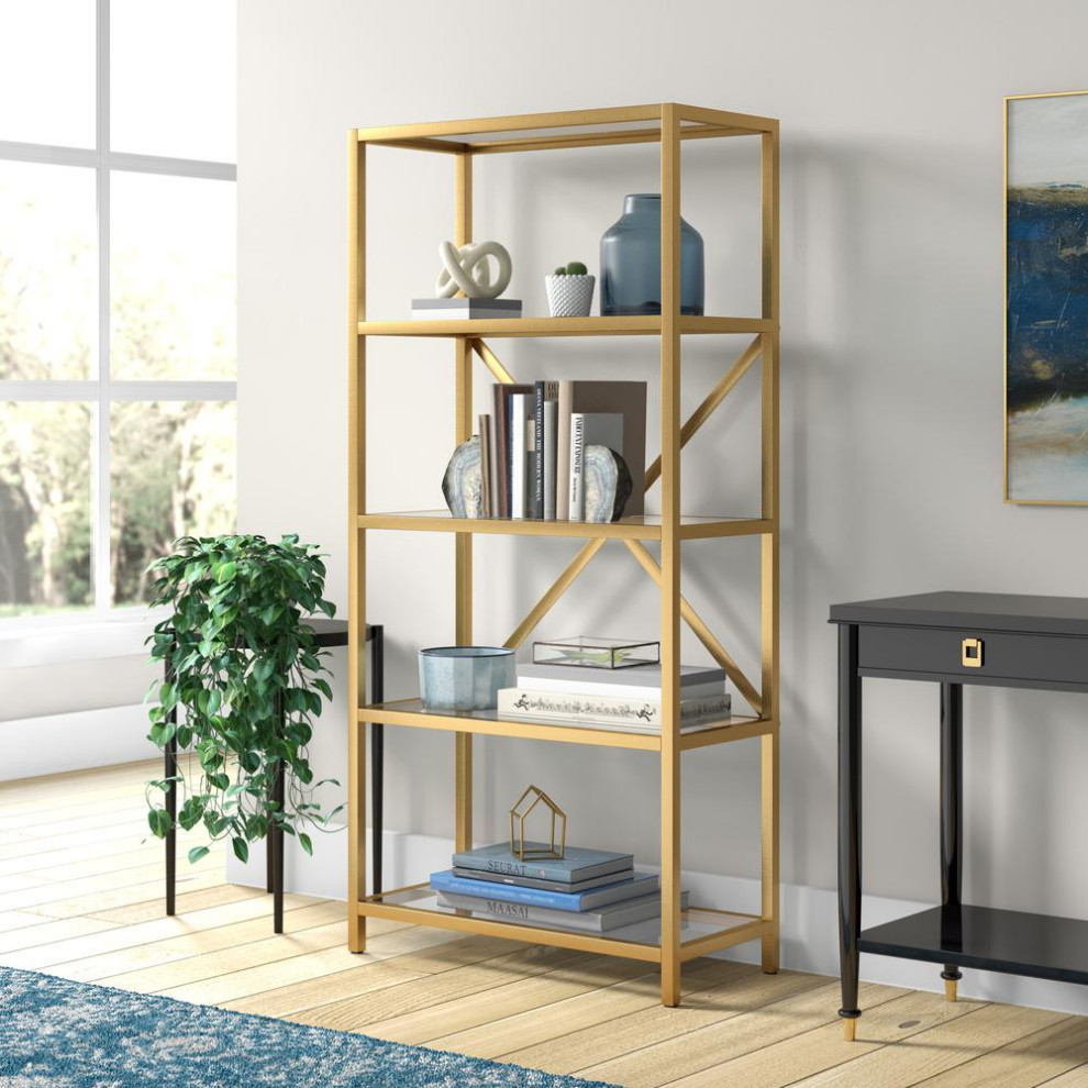 Etta 63  x27 x27Tall Rectangular Bookcase in Brushed Brass   Contemporary   Bookcases   by Homesquare  Houzz