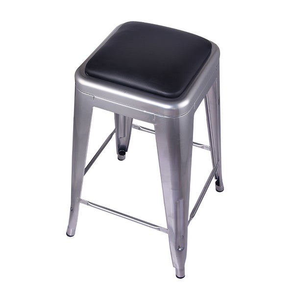 24 Inch Counter Height Backless Metal Stools with Vegan Leather Seat， Silver， Set of 4