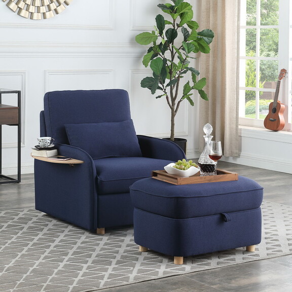 Huckleberry Blue Linen Accent Chair with Storage O...