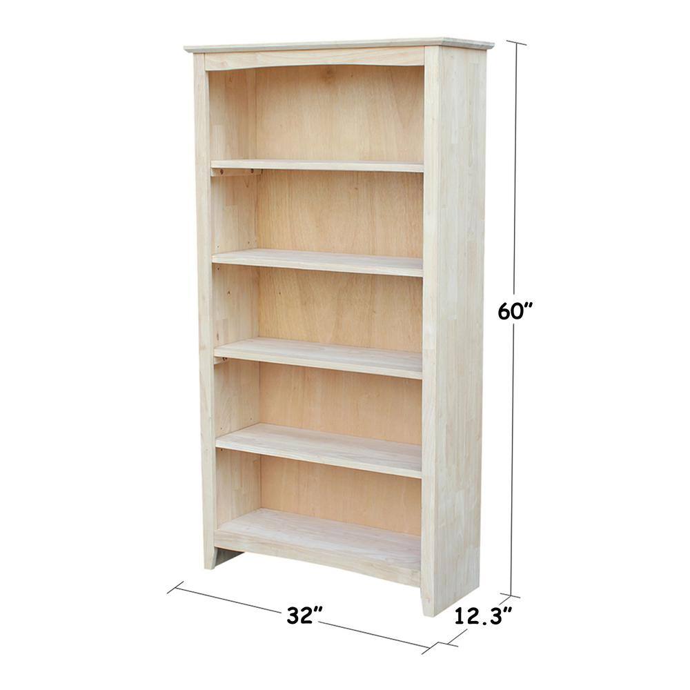 International Concepts 60 in. Unfinished Wood 5-shelf Standard Bookcase with Adjustable Shelves SH-3226A