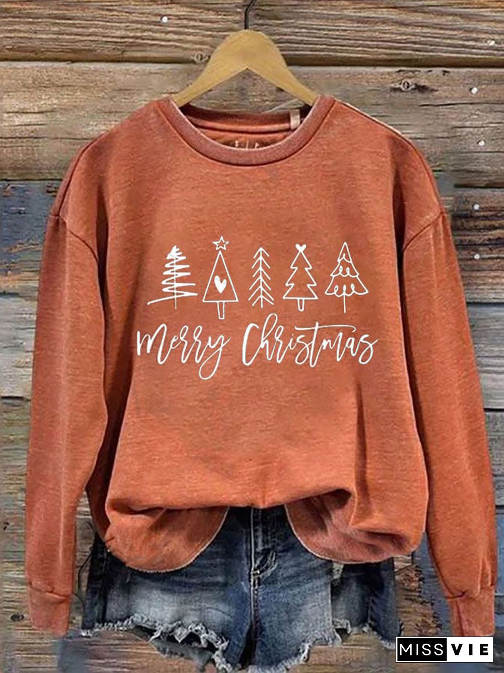 Women's Merry Christmas Christmas Trees Printed Sweatshirt