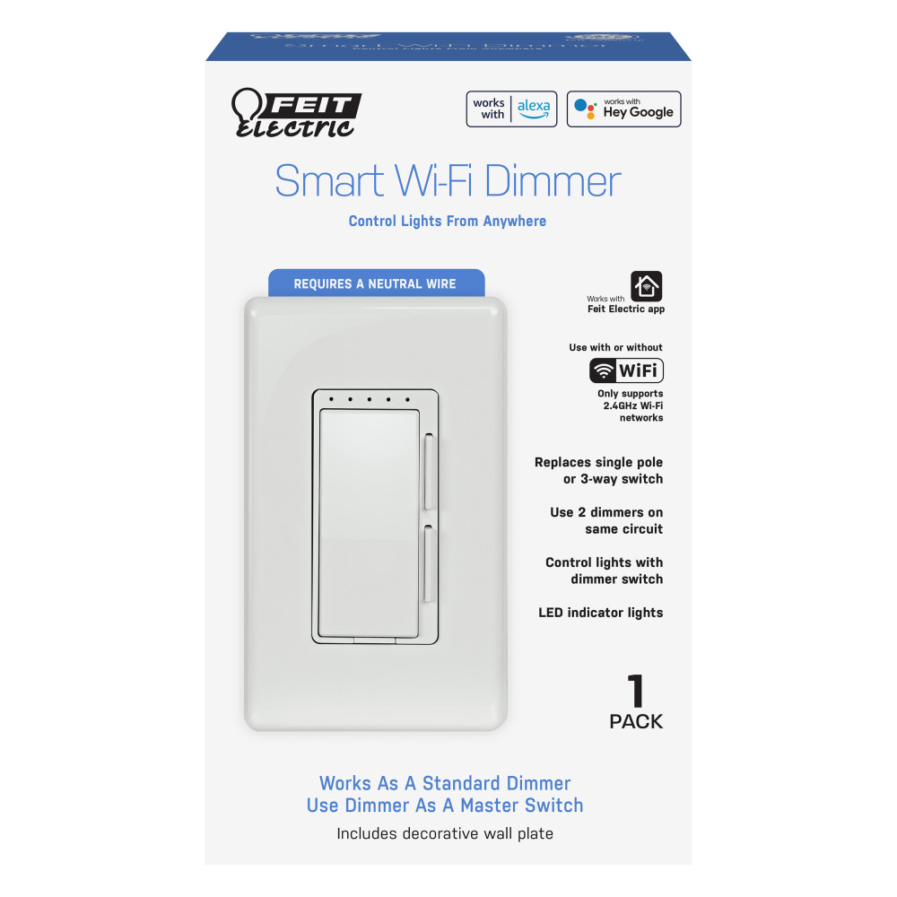 Feit Electric White 120V 150/450W Smart WiFi Dimmer ;