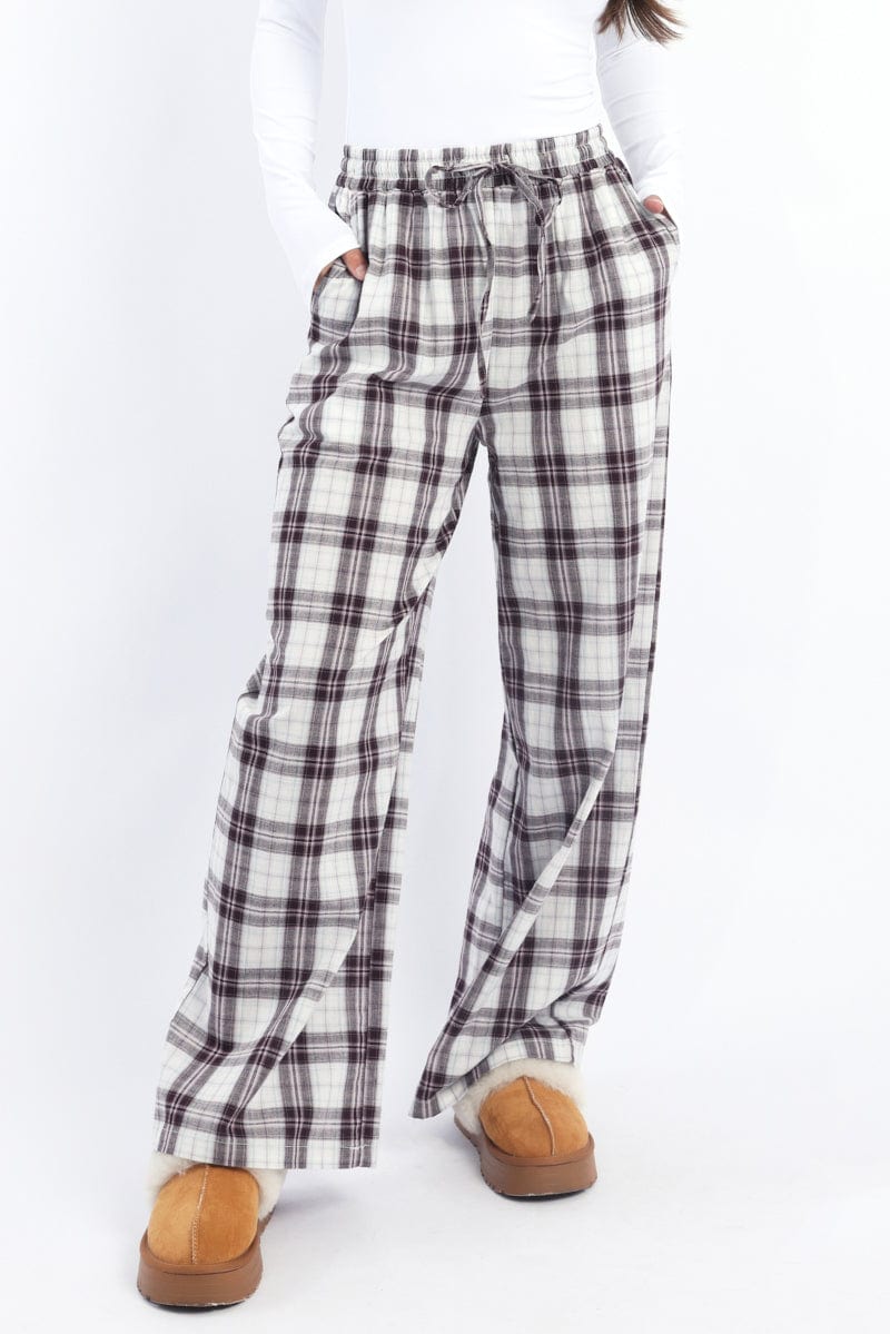 Multi Check Wide Leg Pants Elasticated Waist