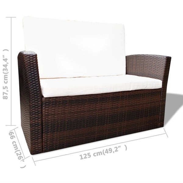 4 Piece Garden lounge set with Cushions Poly Rattan Brown - Overstock - 35107470