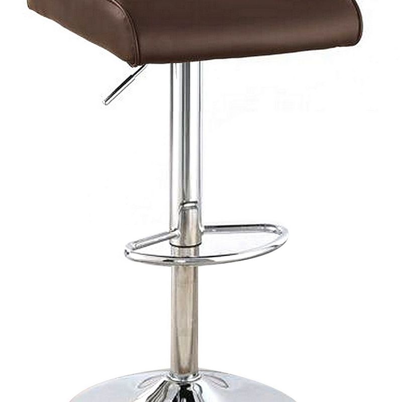 Adjustable Barstool with Rolled Button Tufted Back， Set of 2， Brown