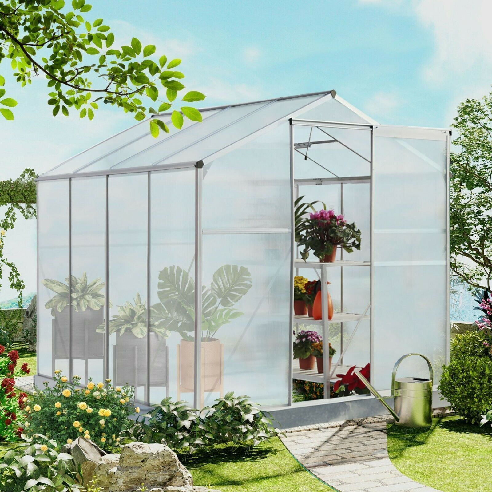 8 x 6 ft Walk-in Plant Greenhouse Kit Polycarbonate Garden Backyard Alu Cold Frame Window