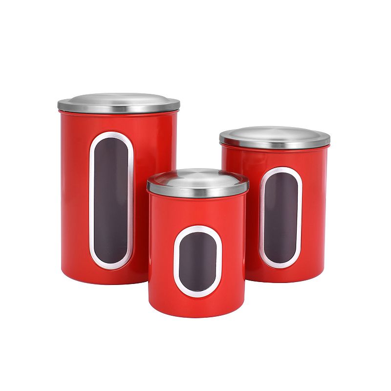 3 Piece Stainless Steel Canister Set in Red Finish