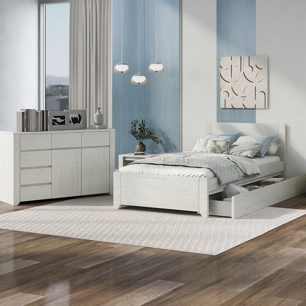 3 Pieces Simple Style Manufacture Wood Bedroom Sets with Twin bed， Nightstand and Dresser - - 37366778