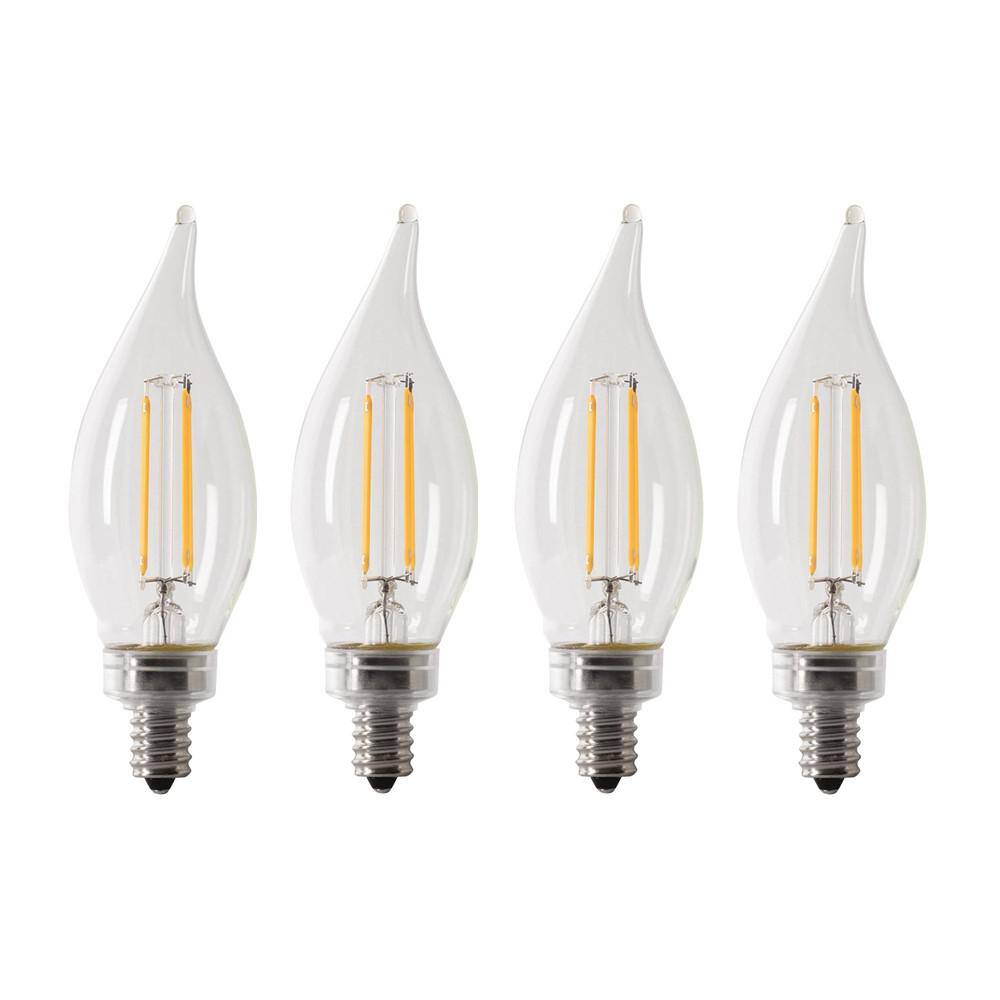 Feit Electric 60-Watt Equivalent BA10 E12 Candelabra Dimmable Filament CEC Clear Chandelier LED Light Bulb Bright White 3000K (4-Pack) BPCFC60930CAFIL4