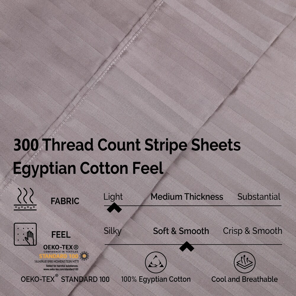 Superior Egyptian Cotton 300 Thread Count Stripe Deep Pocket Bed Sheet Set