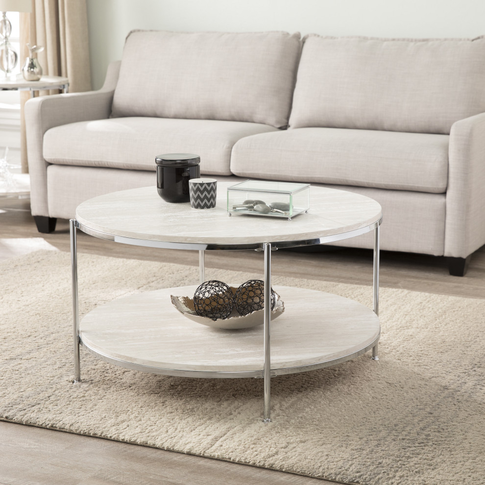 Silas Round Faux Stone Cocktail Table   Transitional   Coffee Tables   by HedgeApple  Houzz