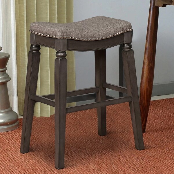 Nailhead Fabric Upholstered Counter Stool with Saddle Seat， Set of 2， Gray