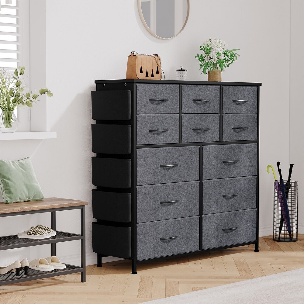 12 Drawer Dresser  Storage Organizer Unit with Fabric  Grey