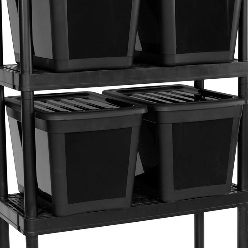 Gracious Living 4 Shelf Ventilated Garage Shelving + 4 Storage Bins and Lid， Black