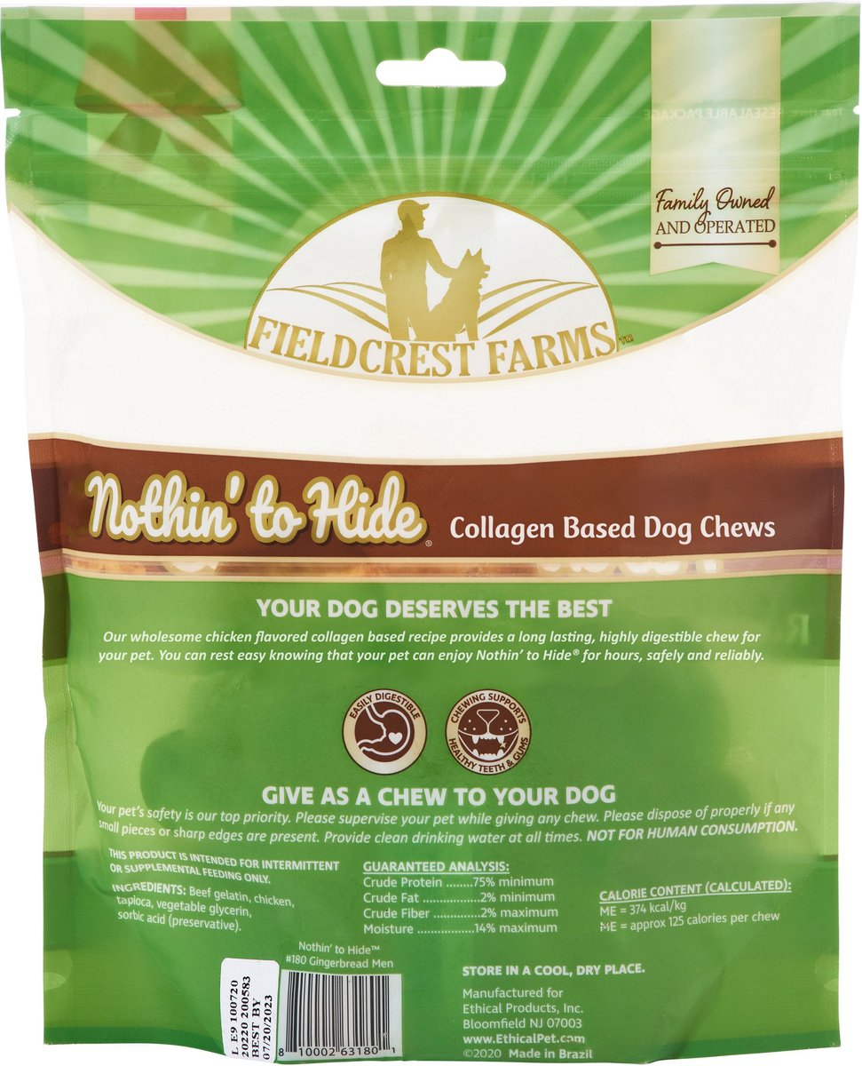 Fieldcrest Farms Nothin To Hide Gingerbread Man Chicken Dog Treats， 4 count