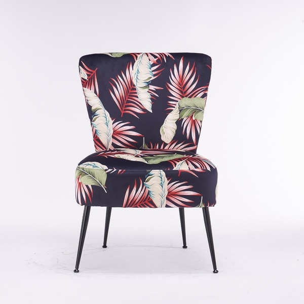 Fabric Tufted Accent Chair With Black Metal Legs