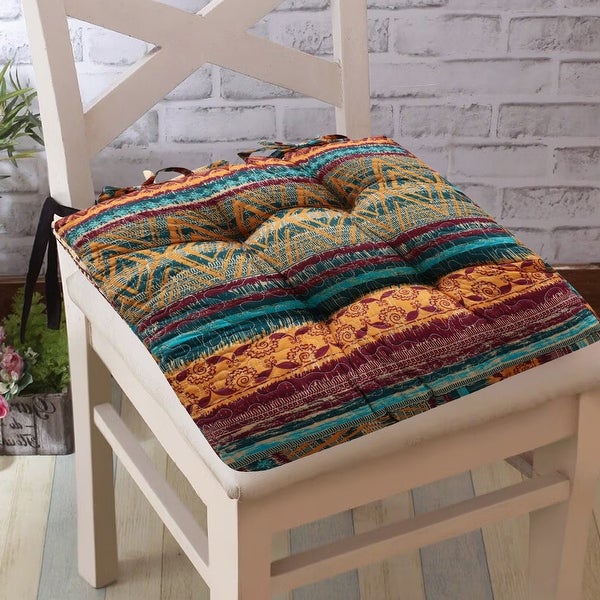 4 Piece Microfiber Chair Pad Cushion Set， Tribal Inspired Print， Multicolor