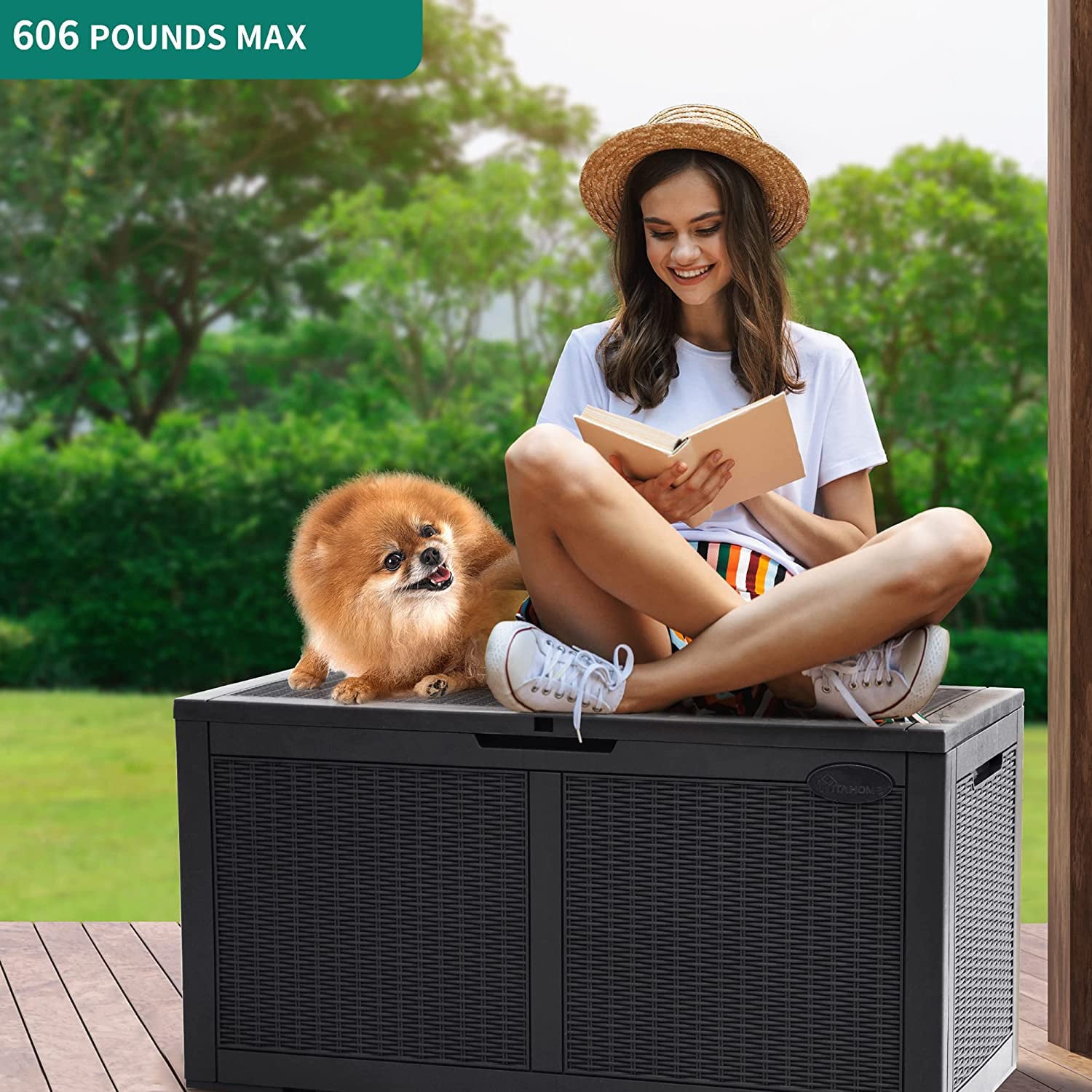 YITAHOME 100 Gallon Large Deck Box Upgrade Resin Outdoor Storage Boxes, Waterproof Patio Cushion Storage Bench for Patio Furniture