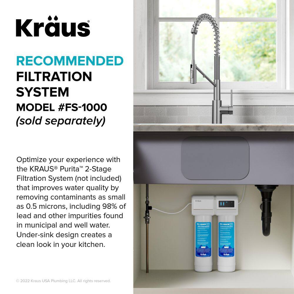 KRAUS Oletto 2-in-1 Commercial Style Pull-Down Single Handle Water Filter Kitchen Faucet in Matte Black KFF-2631MB