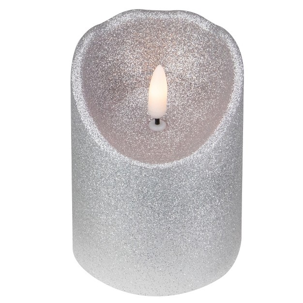 Led Silver Glitter Flameless Christmas Decor Candle