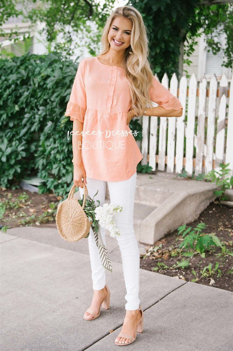 Button Front Lace Bell Sleeve Top