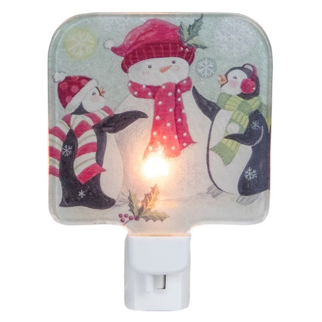 Snowman And Penguins Glass Christmas Night Light