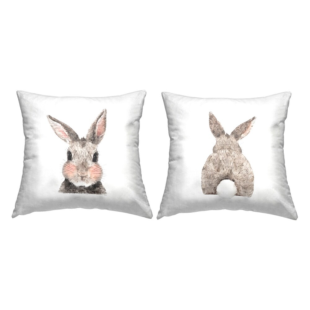 Stupell Brown Rabbits Face   Tail Printed Throw Pillow Design by Amanda Greenwood (Set of 2)