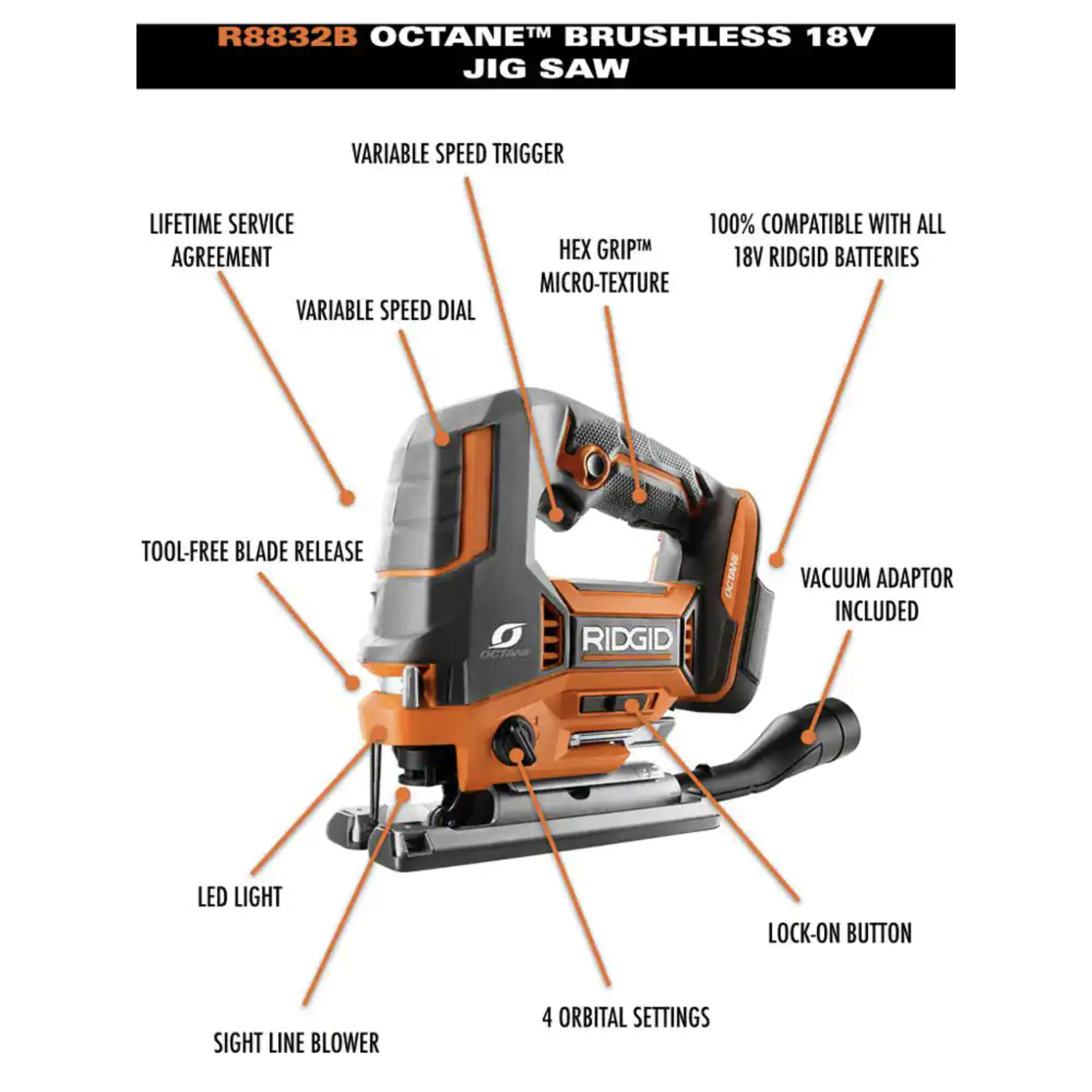 Ridgid 18V Brushless Cordless 2-Tool Combo Kit with Jig Saw and 7-1/4 in. Circular Saw， Tools Only (R8404435SB2N)