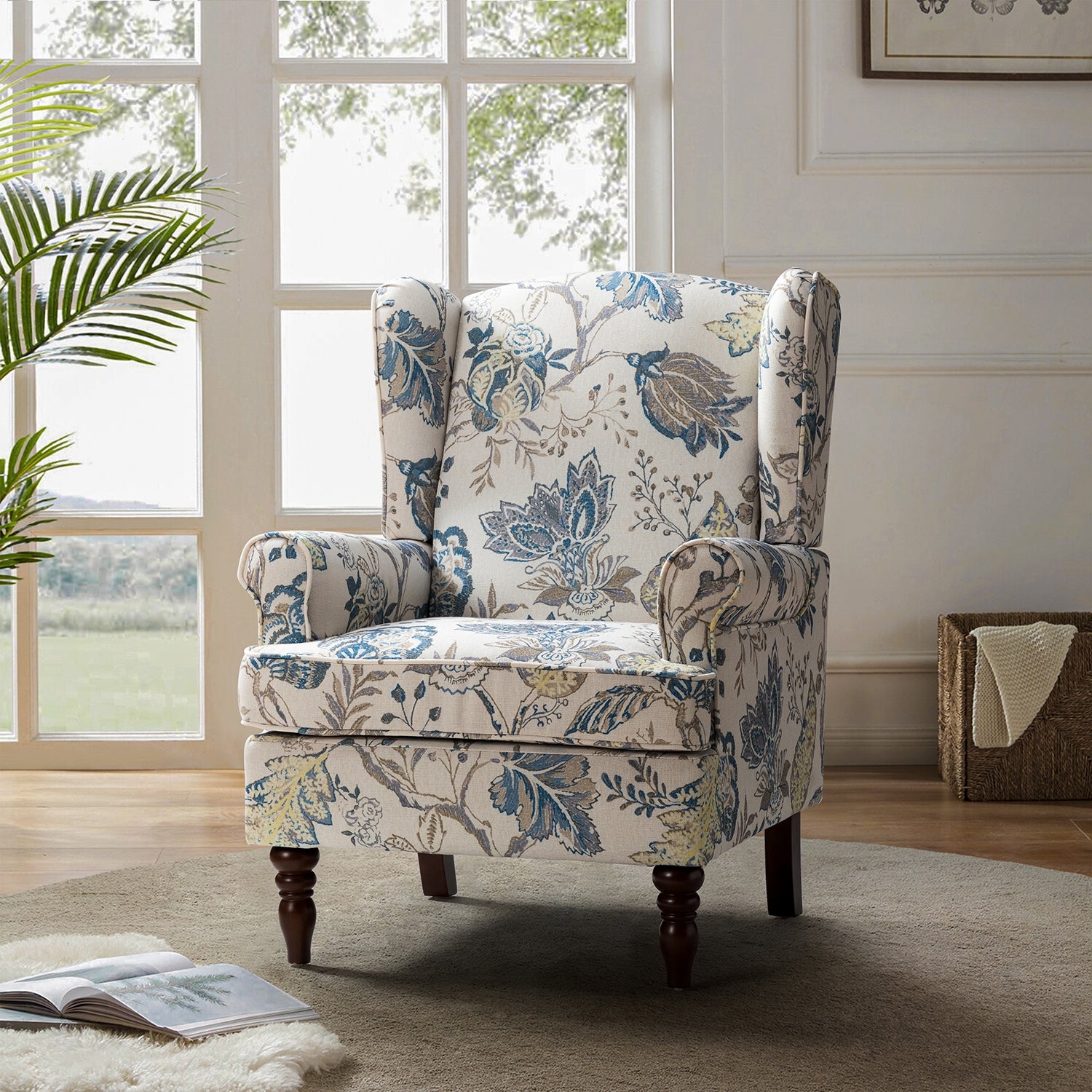 Epimethis Traditional Fabric Accent Armchair with Turned Legs by HULALA HOME