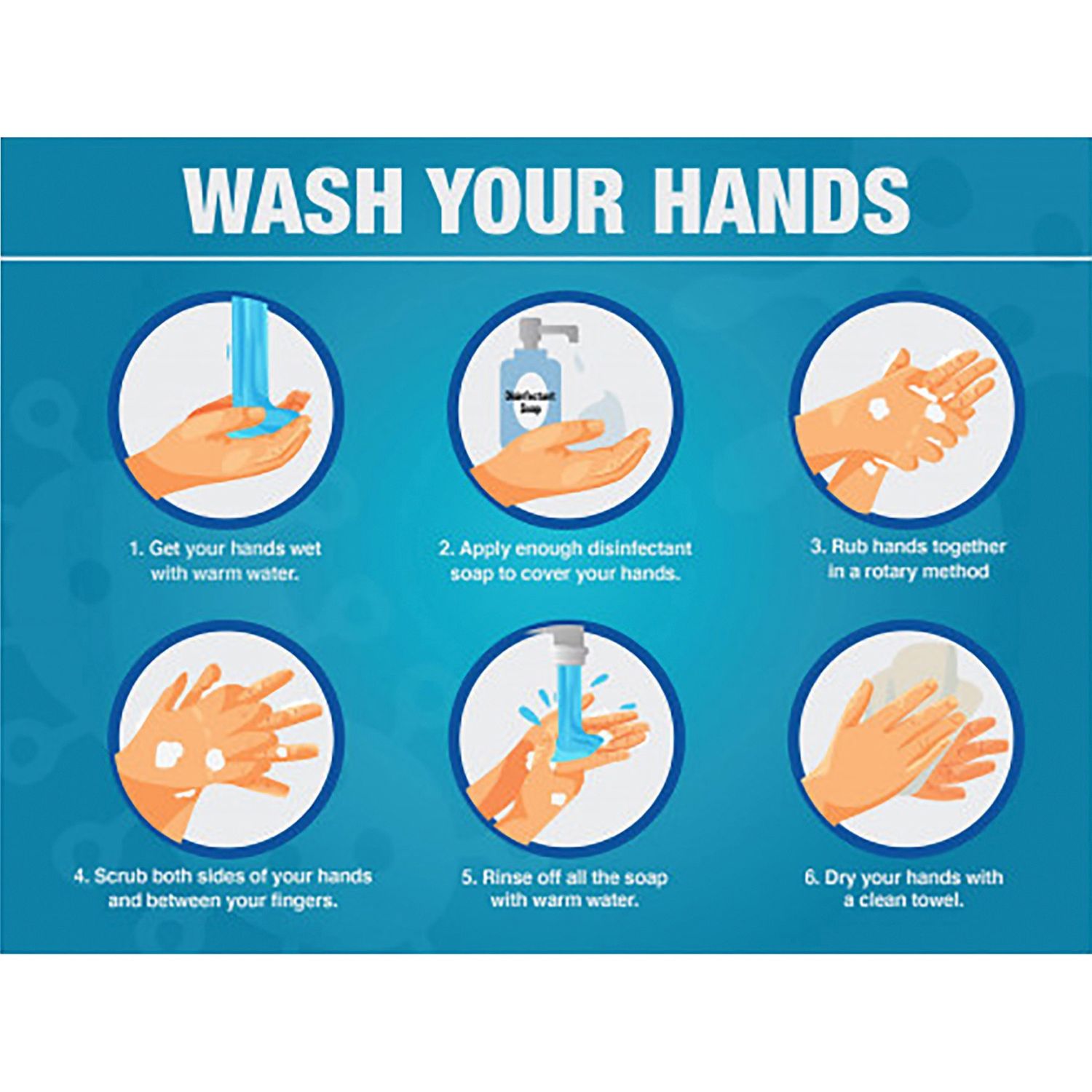 WASH YOUR HANDS 6 Steps Sign by Lorell LLR00255