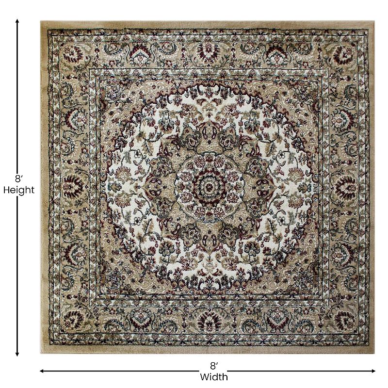 Masada Rugs Masada Rugs Bellagio Collection 7'x7' Traditional Square Area Rug in Ivory - Design B401