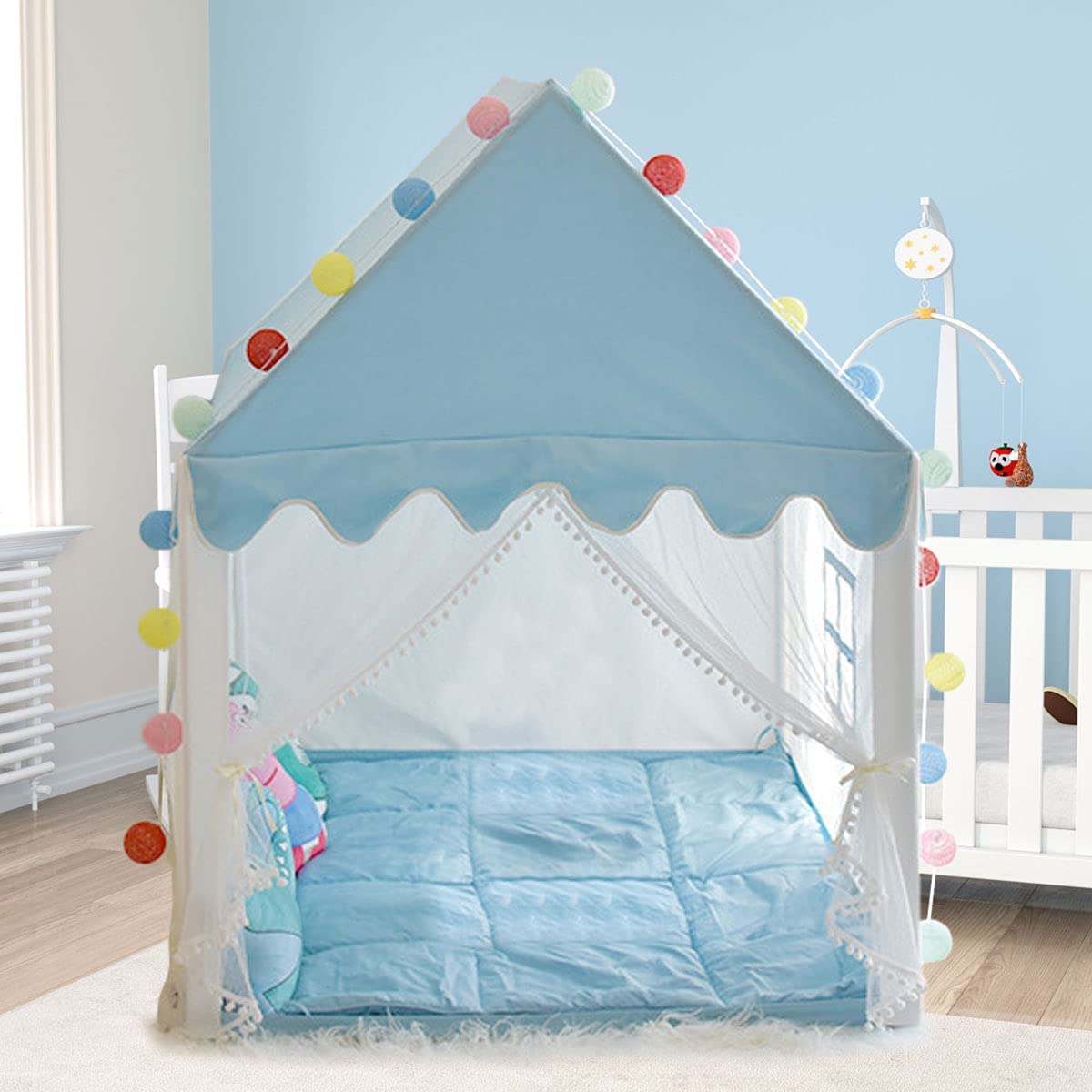 Willstar Princess Castle Tent for Girls Fairy Play Tents for Kids Blue Playhouse with Fairy Star Lights Toys for Children or Toddlers Indoor or Outdoor Games 51.2 x 39.4 x 47.2 Inch