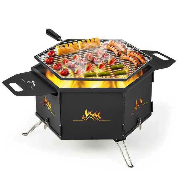 Costway Portable Charcoal Grill Stove With 360 Rotatable Grill Foldable Body amp Legs Black