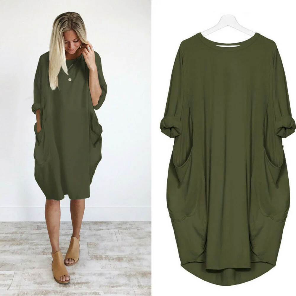 🔥🔥2021 Casual Loose Pocket Long Sleeve Dress