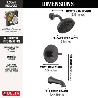 Delta Greydon Single-Handle 5-Spray Tub and Shower Faucet in Matte Black (Valve Included) 144860-BL