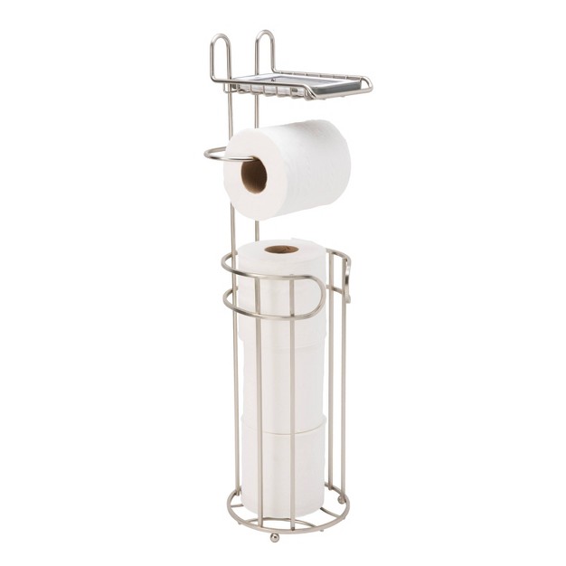 Round Wire Toilet Tissue Reserve With Dispenser And Phone Shelf Satin Nickel Bath Bliss