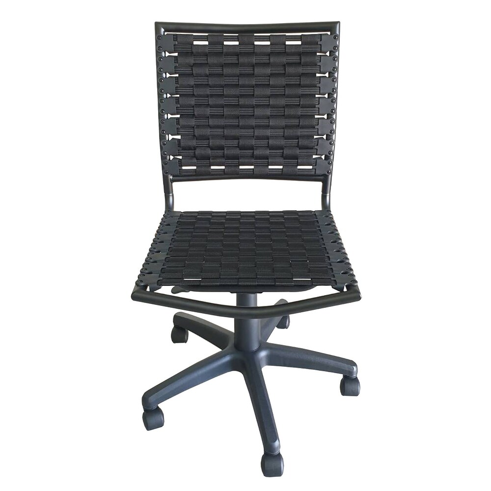 Woven Desk Chair Armless Office Chair Swivel Adjustable Vanity Chair