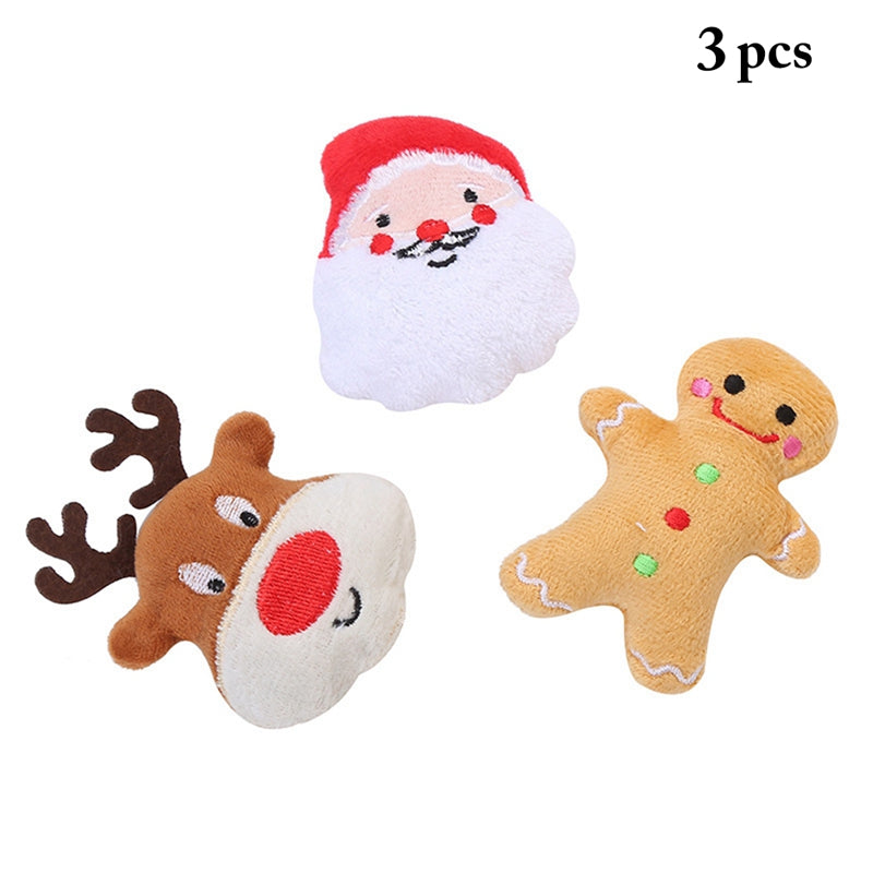 Bangcool 3PCS Christmas Kitten Toy Plush Santa Claus Elk Gingerbread Cat Catnip Toy