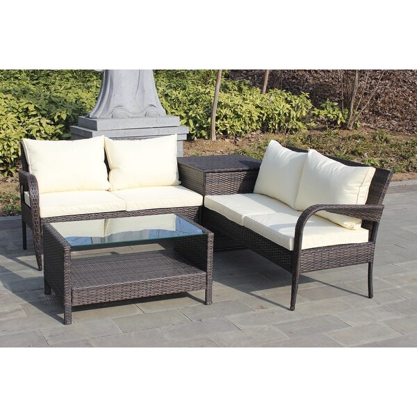 4 Piece Patio Sectional Wicker Rattan Outdoor Furniture Sofa Set - Overstock - 37055296