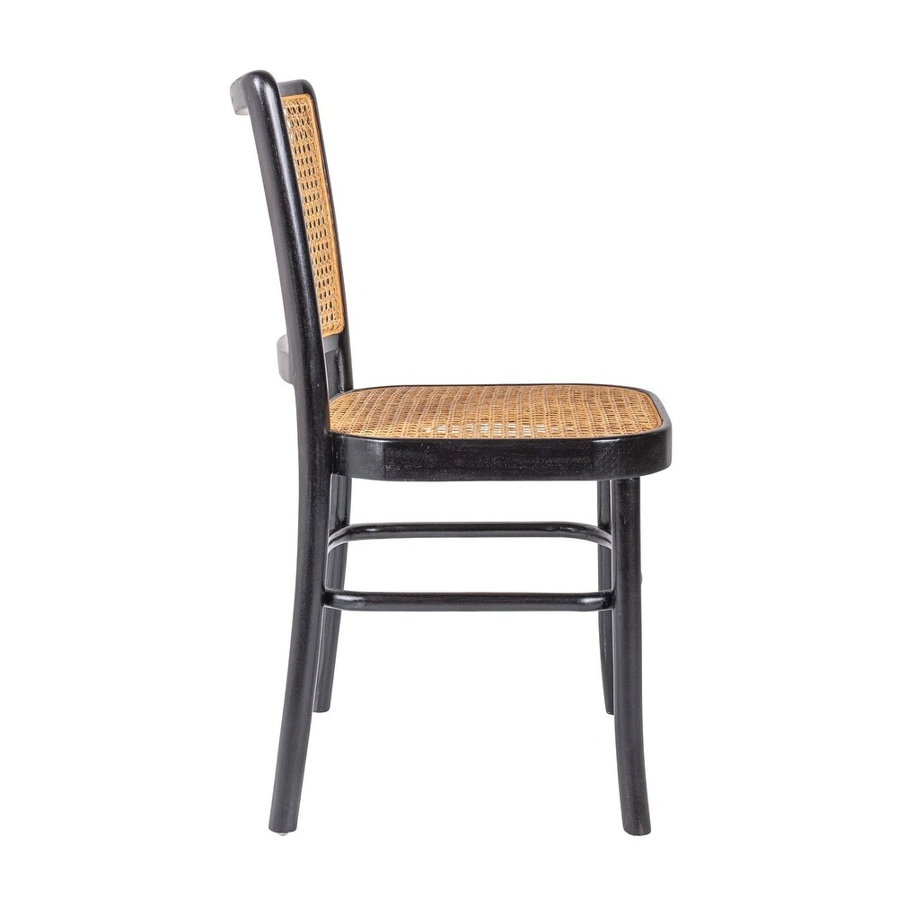 East at Main Black and Natural Rattan Wood Side Chairs (Set of 2)