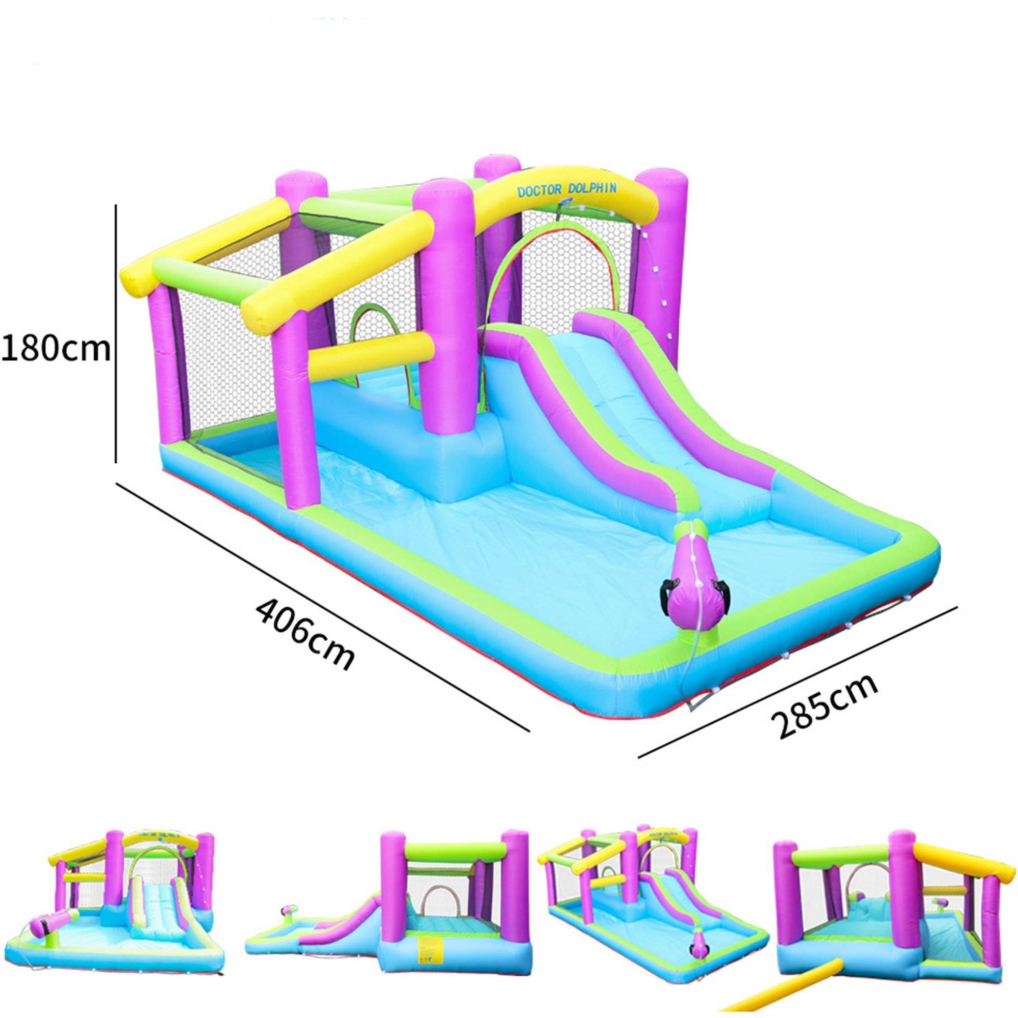 Kids Inflatable Water Slide, 5-in-1 Inflatable Water Bounce House with Pool/Slide/450W Blower/Ground Stake/Water Pipe, Indoor Slide Bounce Castle Jumping Castle for Fun