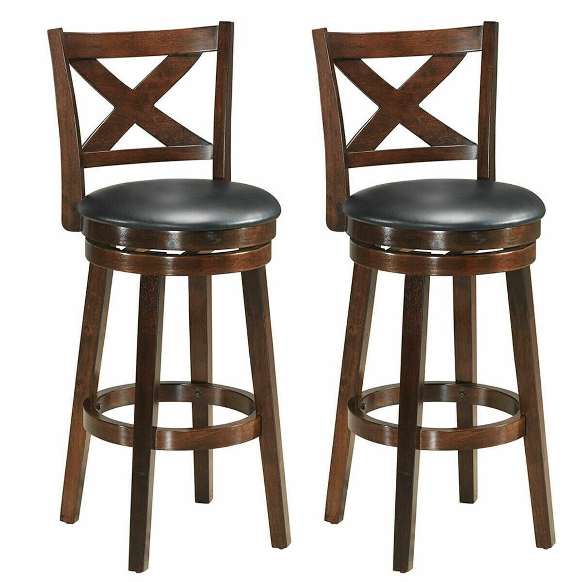 Costway Set of 2 Swivel Stool 29'' Bar Height X-Back Upholstered